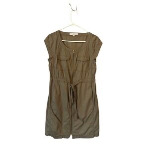 LOFT Utility Dress Drawstring Waist Pockets Olive Green‎ Petite Medium